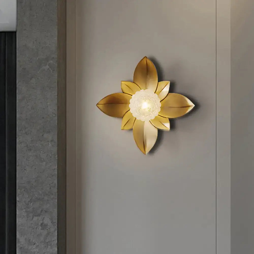 Modernist gold flower light fixture bedroom wall sconce