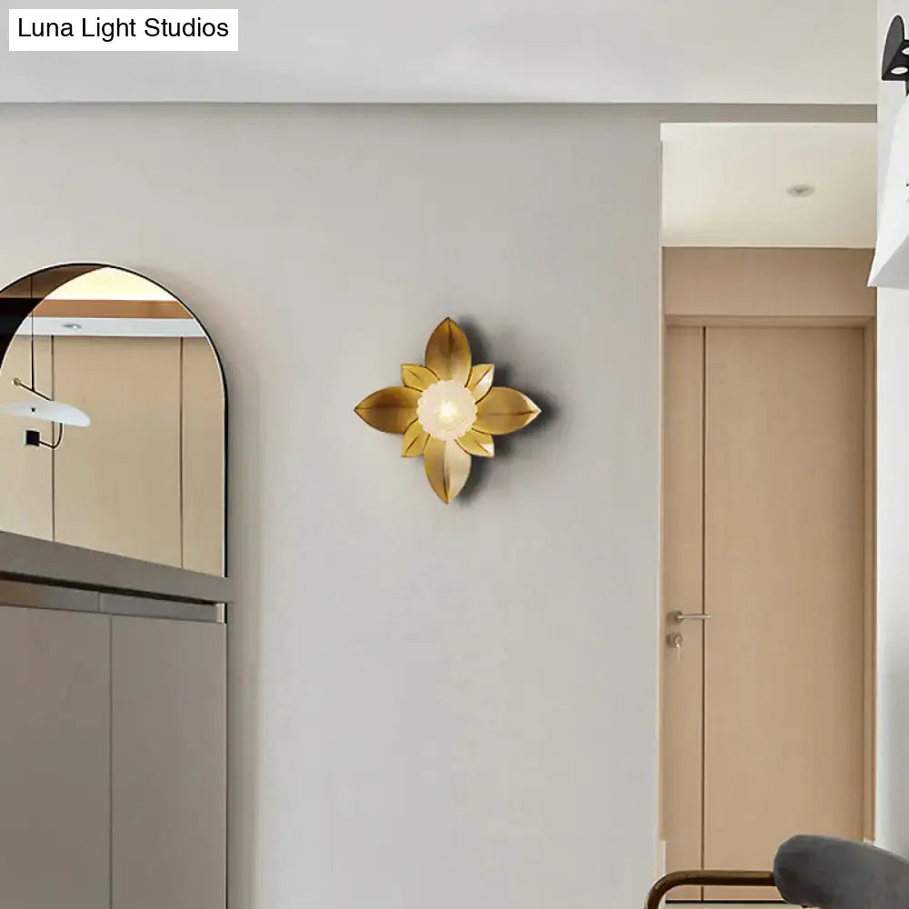 Modernist gold flower light fixture bedroom wall sconce