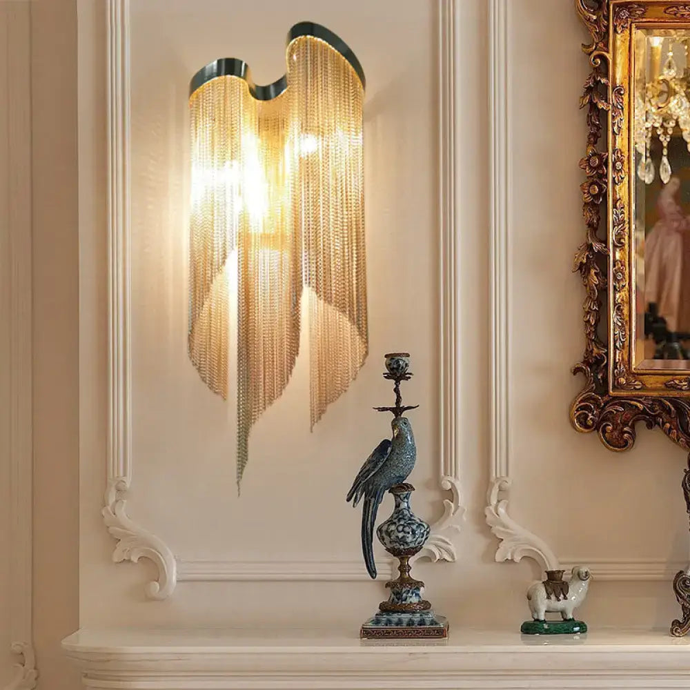 Modernist gold & silver aluminum tassel wall sconce living room light