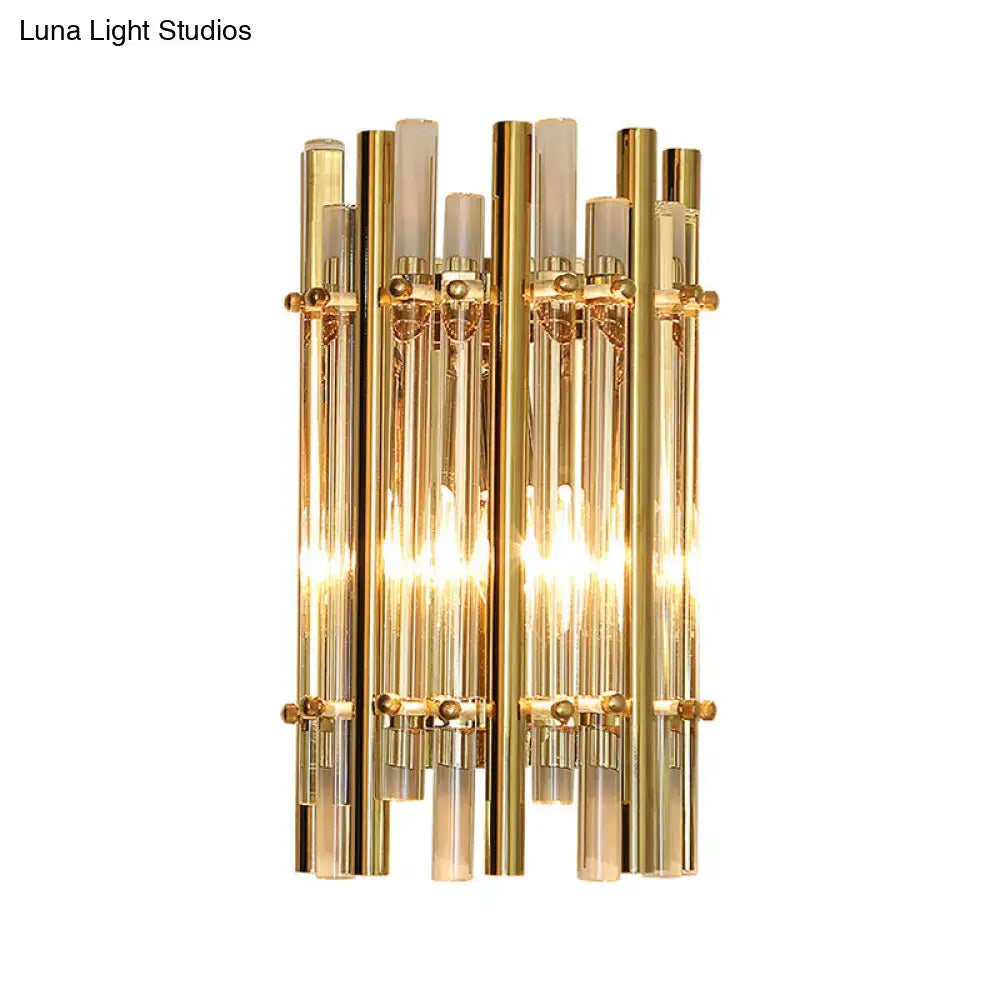 Modernist gold tubular wall sconce – bedroom glass light