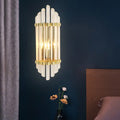 Modernist gold wall sconce lamp with crystal tubes bedroom light