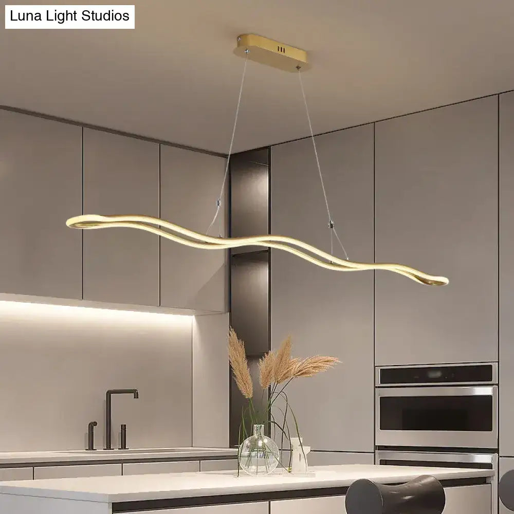 Modernist gold wavy led island pendant dining room light