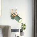 Modernist green metal cylinder shape wall sconce with wooden antler accents for bedroom light 110v-120v 220v-240v