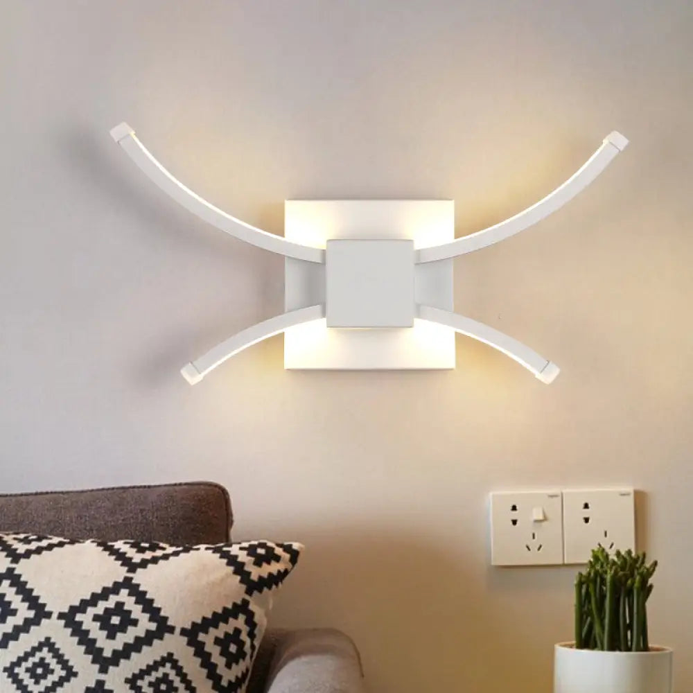 DecorBites™ Modernist LED Metallic Wall Light - White Square and Curved Linear Design - Warm/White Light