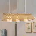 Beige brown decorbites modernist linear island lighting wood pendant lamp with three white fabric shades for dining room