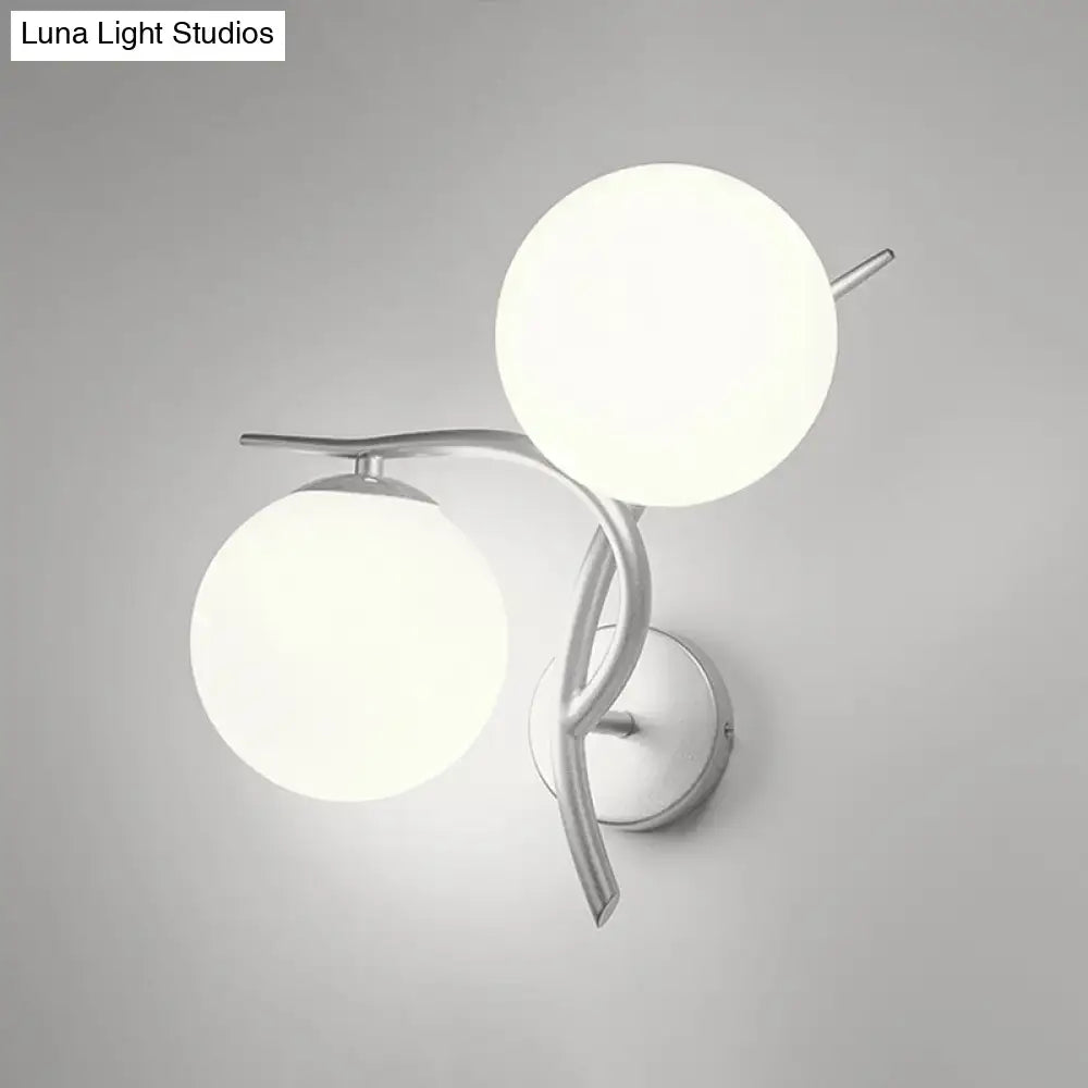 Modernist silver & black light fixture with milky glass for bedroom