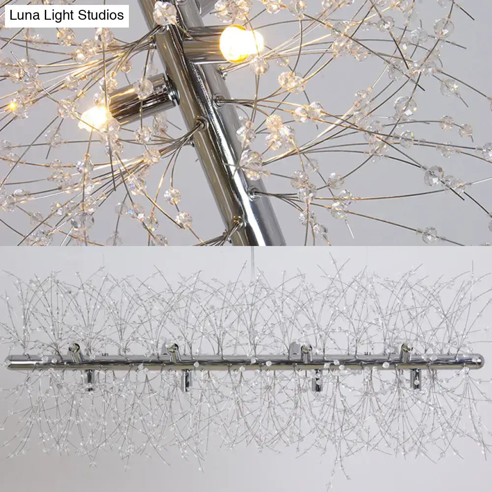 Modernist silver branch island pendant with crystal bead – dining room