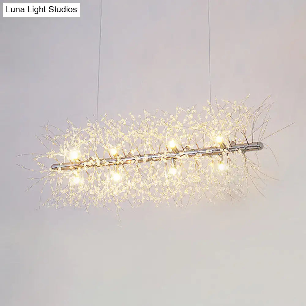 Modernist silver branch island pendant with crystal bead – dining room