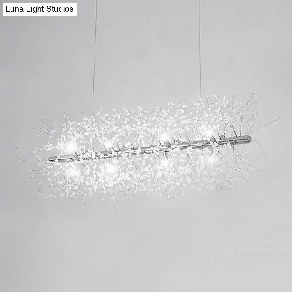 Modernist silver branch island pendant with crystal bead – dining room