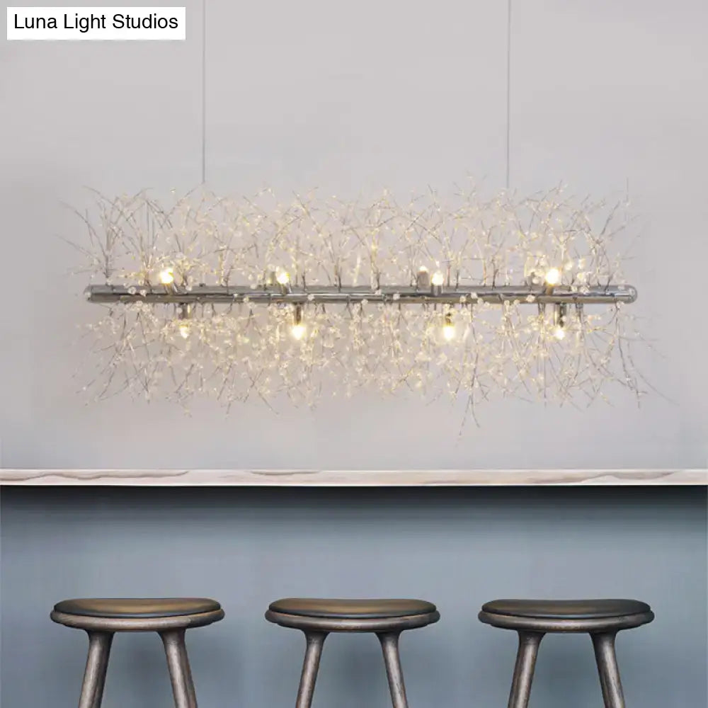 Modernist silver branch island pendant with crystal bead – dining room