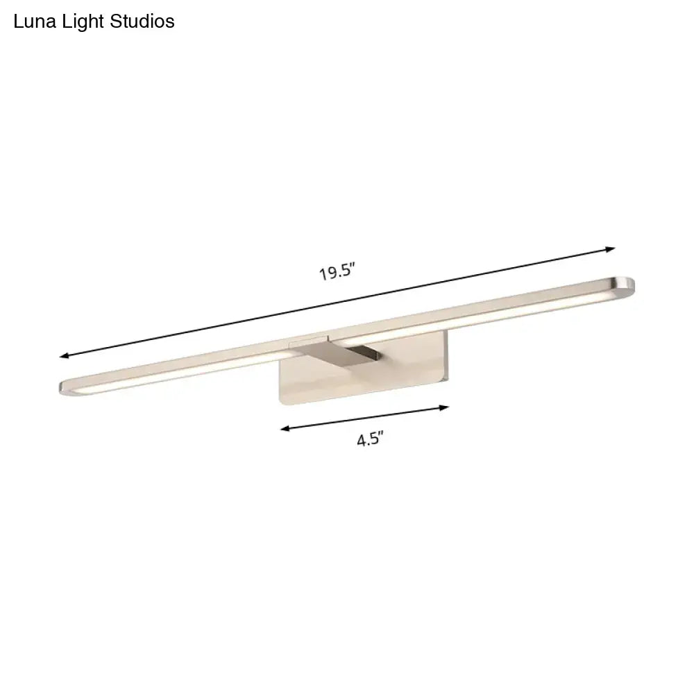 Modernist silver metal wall sconce lamp with a brushed nickel LED vanity light and integrated mounting bracket