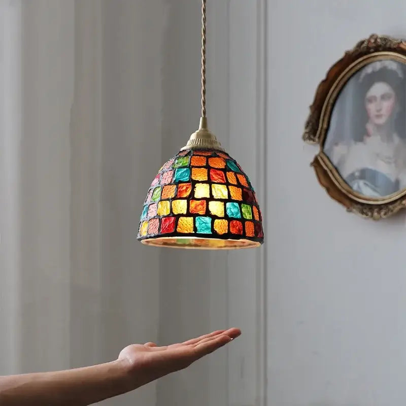Mosaic floral & conch glass led pendant light dining room