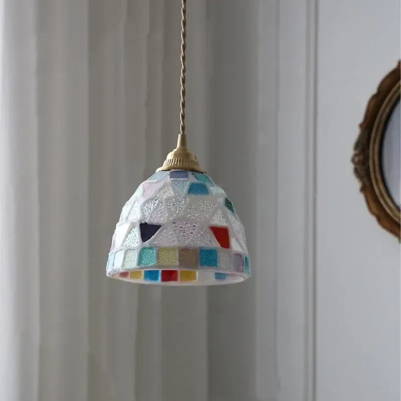 Mosaic floral & conch glass led pendant light dining room