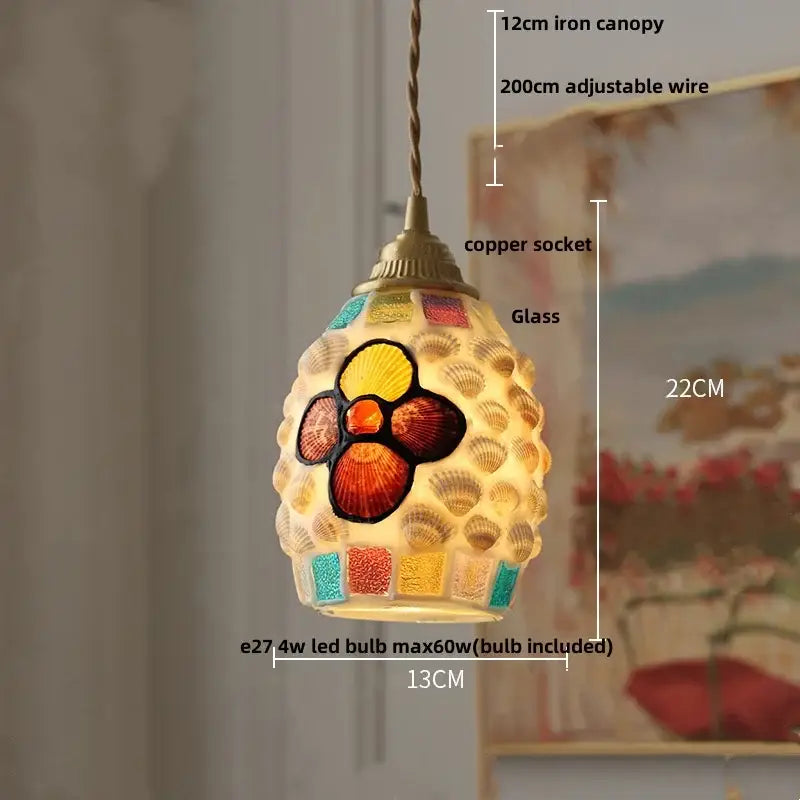 Mosaic floral & conch glass led pendant light dining room