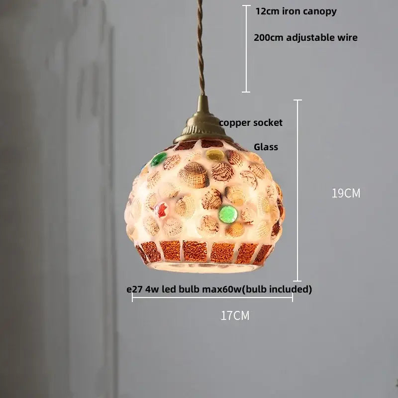 Mosaic floral & conch glass led pendant light dining room