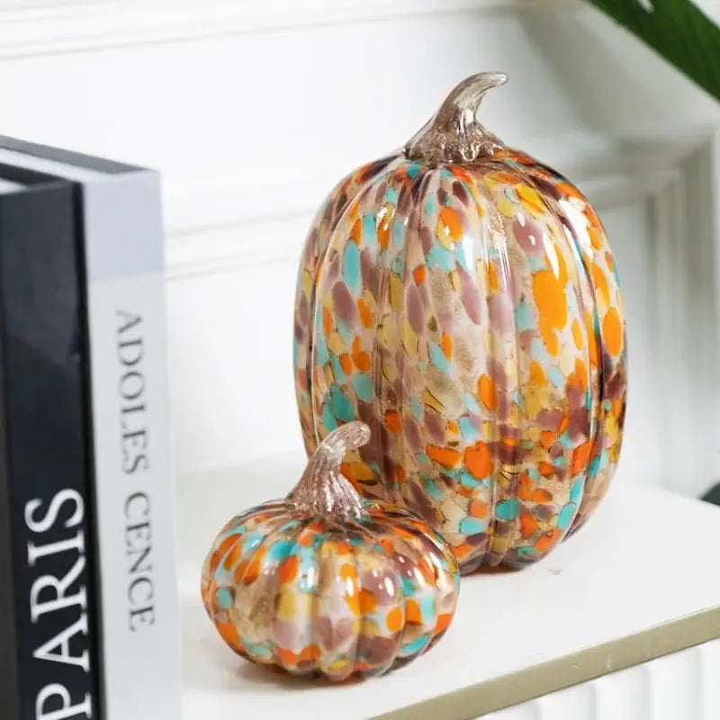 Mosaic orange & teal transparent glazed pumpkin sculpture living room decor