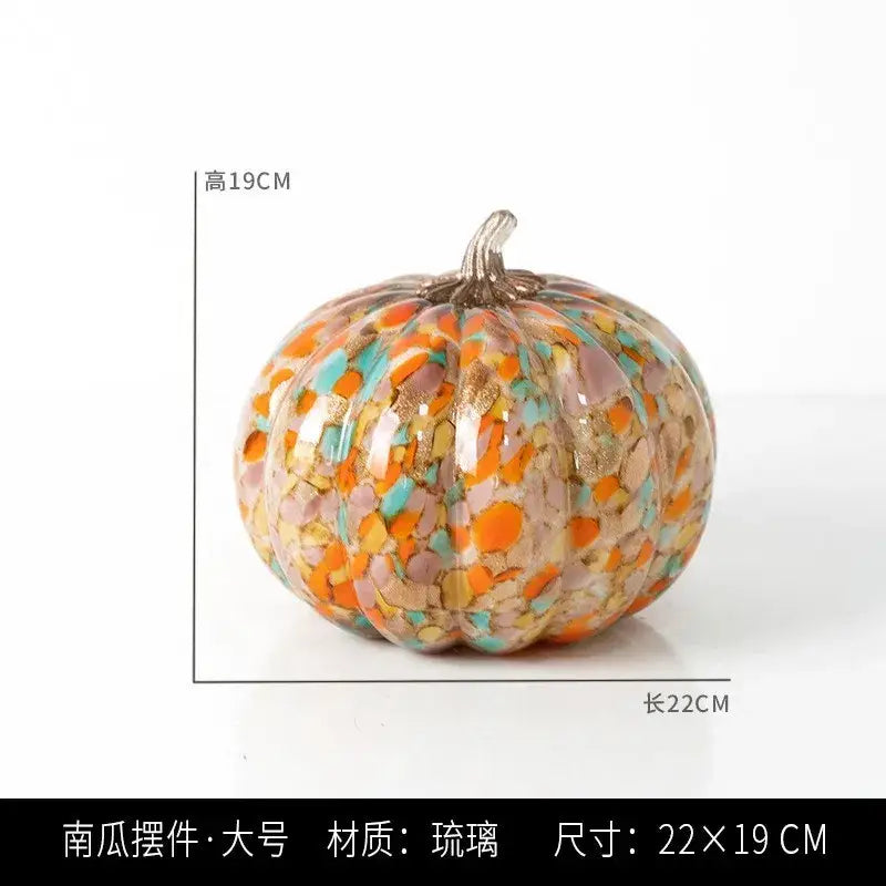 Mosaic orange & teal transparent glazed pumpkin sculpture living room decor