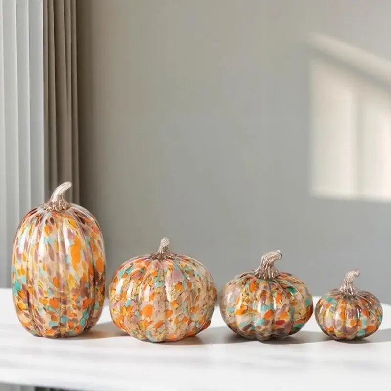 Mosaic orange & teal transparent glazed pumpkin sculpture living room decor