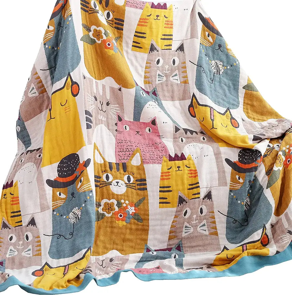 Multicolor boho printed cotton blanket bedroom cat pattern bed throw