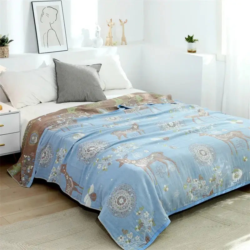 Multicolor boho printed cotton blanket bedroom cat pattern bed throw