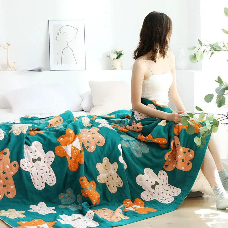 Multicolor boho printed cotton blanket bedroom cat pattern bed throw