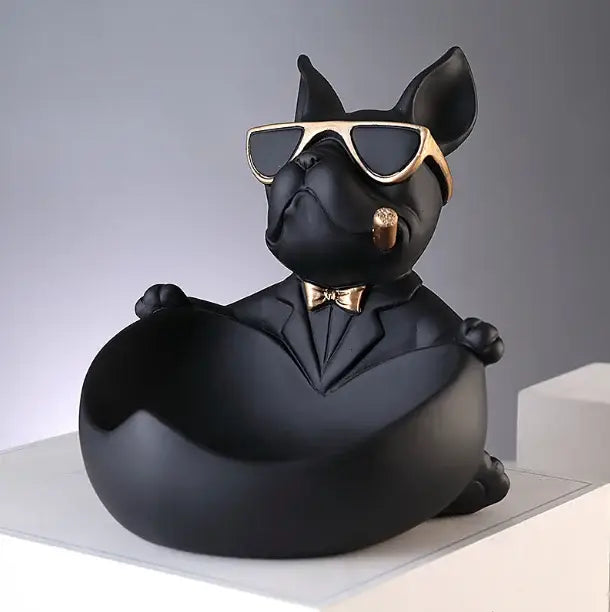 Muscular black french bulldog cool dog resin statue living room decor