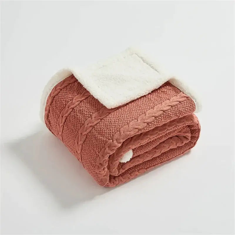 Mustard & white cable knit sherpa blanket bedroom throw