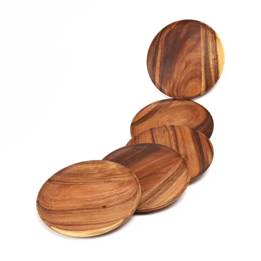 Natural beech wooden round plate set of 3 kitchen and dining room