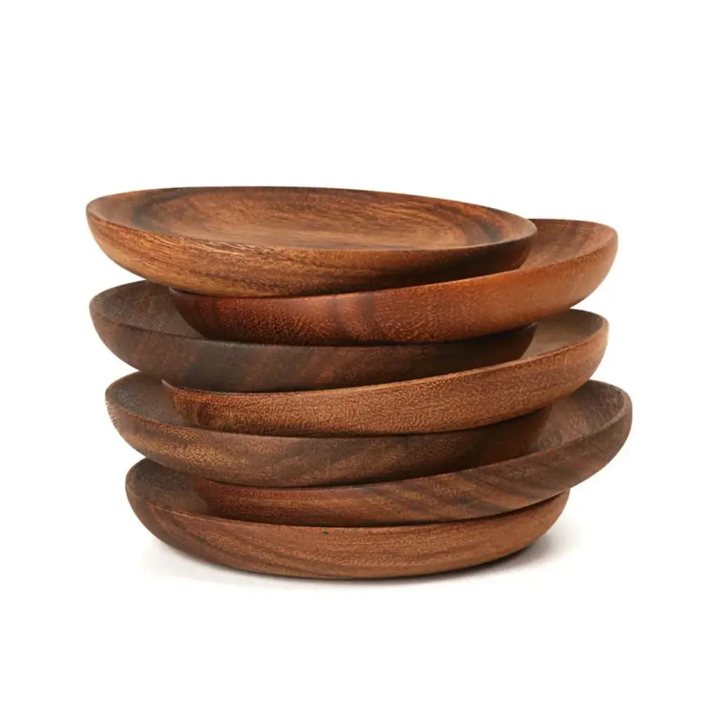 Natural beech wooden round plate set of 3 kitchen and dining room