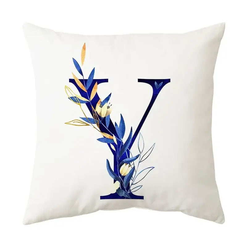 Navy and gold alphabet flower letter pillowcase for bedroom decor