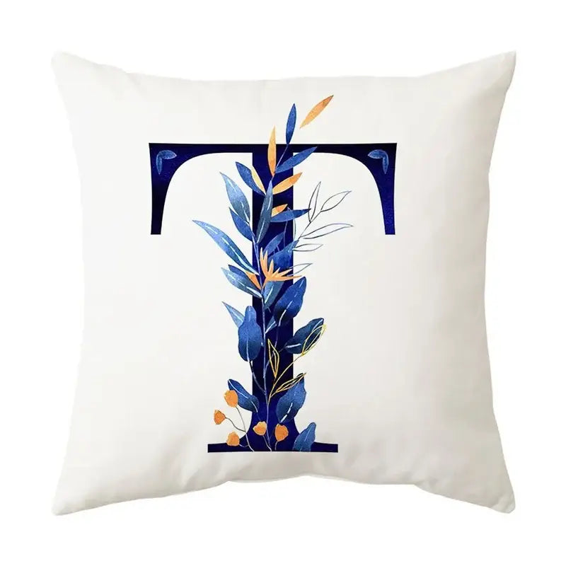 Navy and gold alphabet flower letter pillowcase for bedroom decor