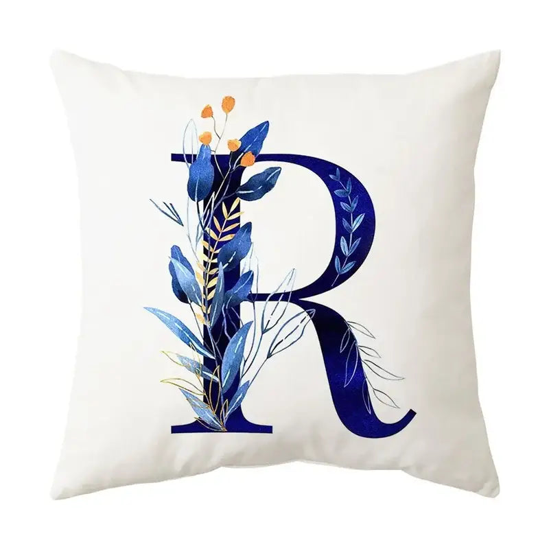 Navy and gold alphabet flower letter pillowcase for bedroom decor