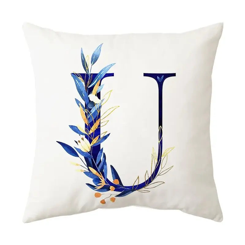 Navy and gold alphabet flower letter pillowcase for bedroom decor