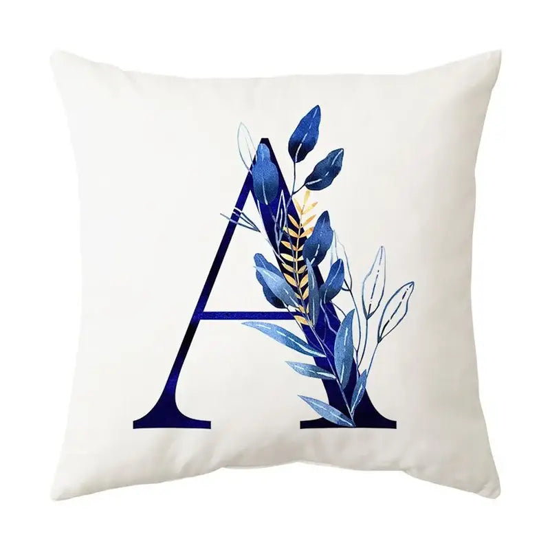 Navy and gold alphabet flower letter pillowcase for bedroom decor