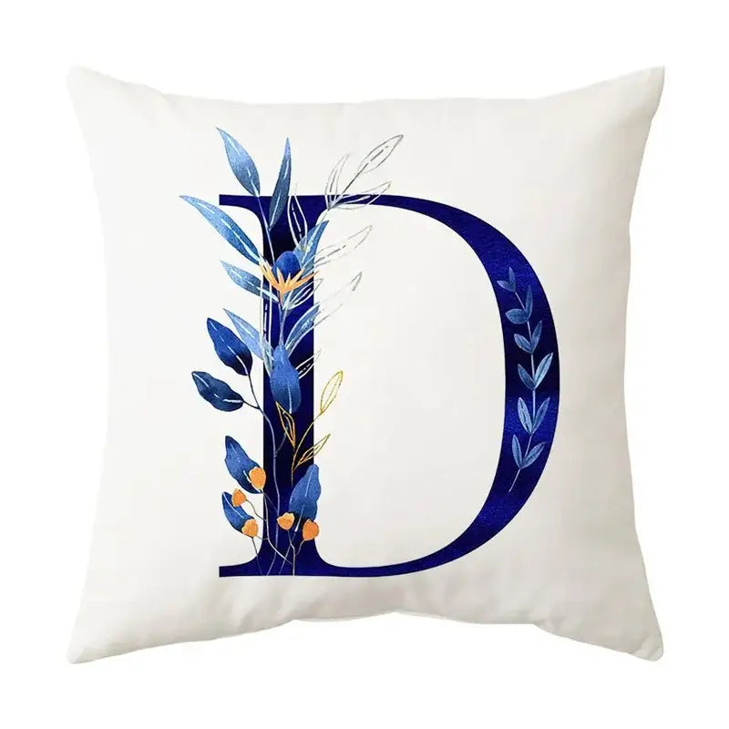 Navy and gold alphabet flower letter pillowcase for bedroom decor