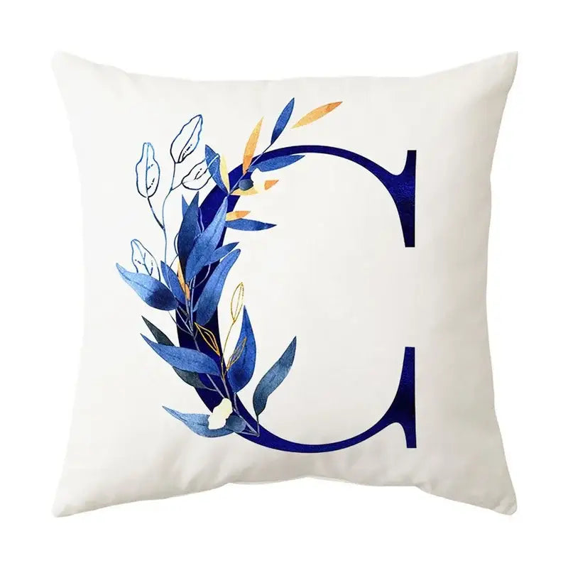 Navy and gold alphabet flower letter pillowcase for bedroom decor