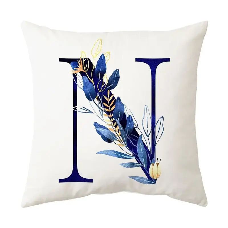 Navy and gold alphabet flower letter pillowcase for bedroom decor