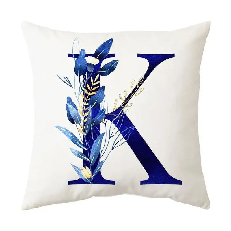 Navy and gold alphabet flower letter pillowcase for bedroom decor