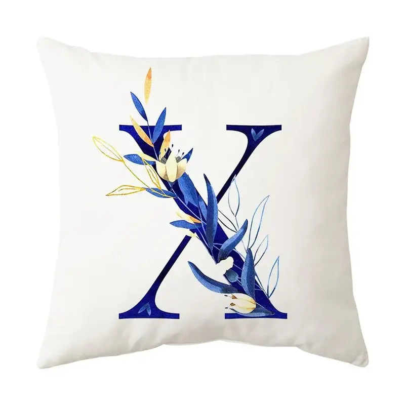 Navy and gold alphabet flower letter pillowcase for bedroom decor