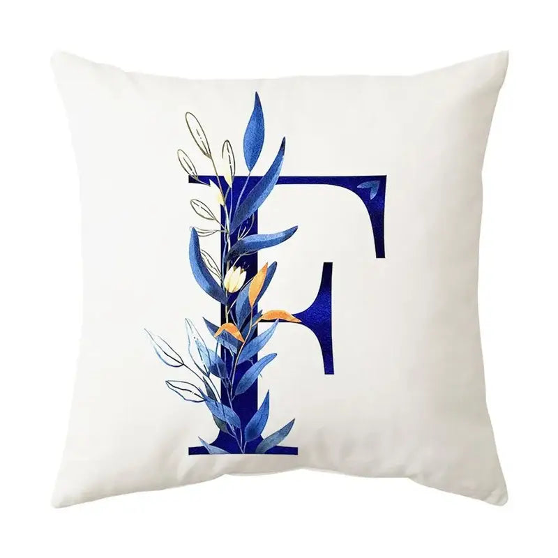 Navy and gold alphabet flower letter pillowcase for bedroom decor