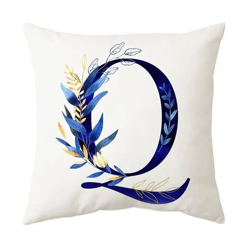 Navy and gold alphabet flower letter pillowcase for bedroom decor
