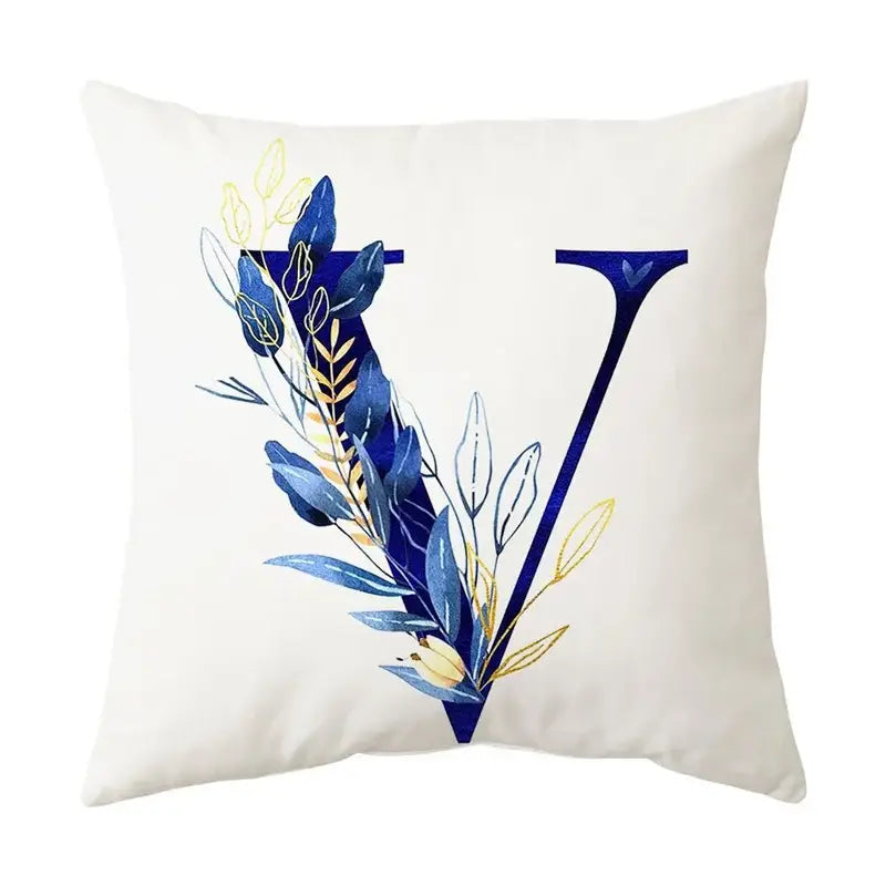 Navy and gold alphabet flower letter pillowcase for bedroom decor