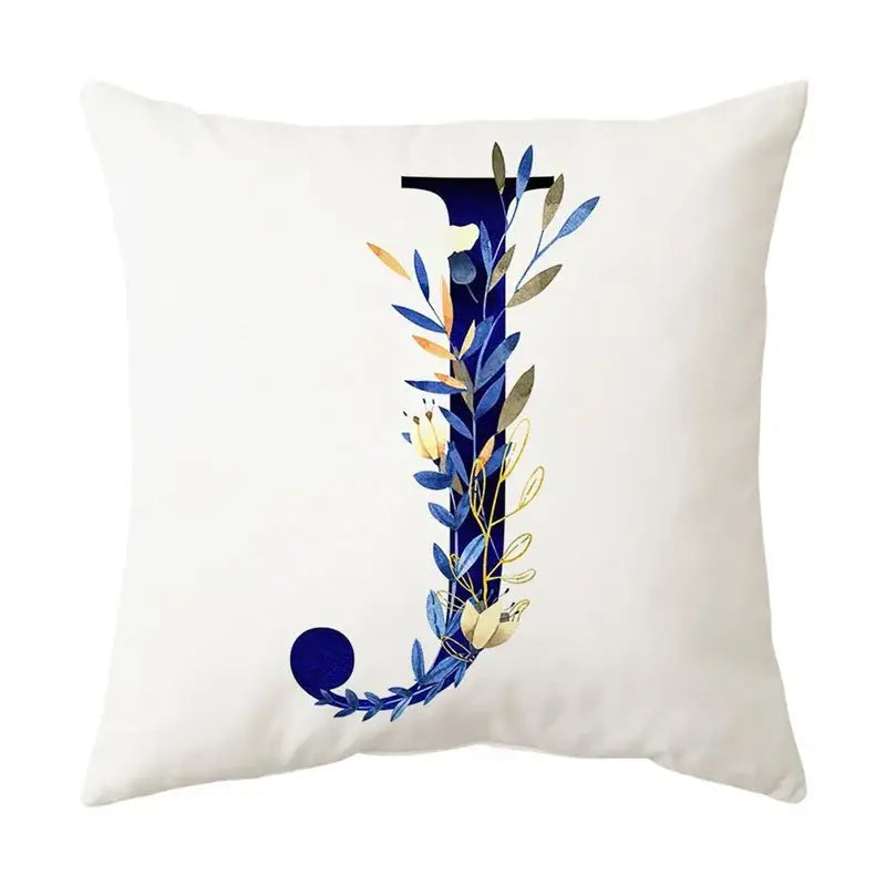Navy and gold alphabet flower letter pillowcase for bedroom decor