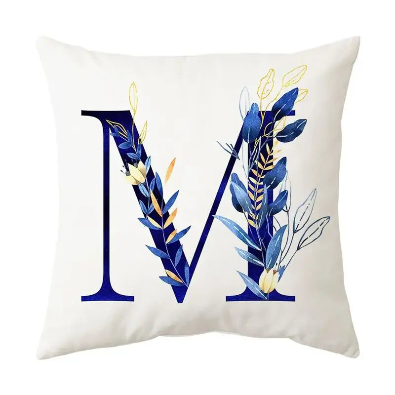 Navy and gold alphabet flower letter pillowcase for bedroom decor