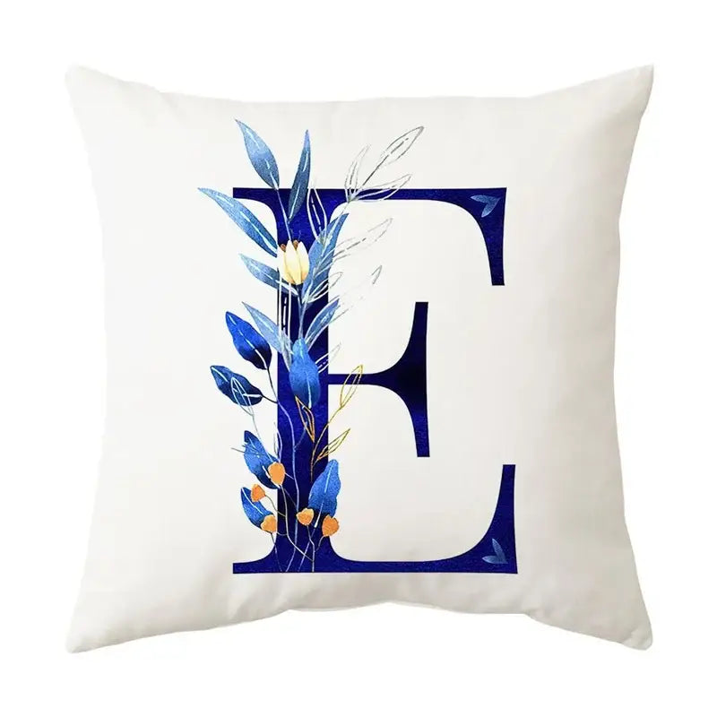 Navy and gold alphabet flower letter pillowcase for bedroom decor