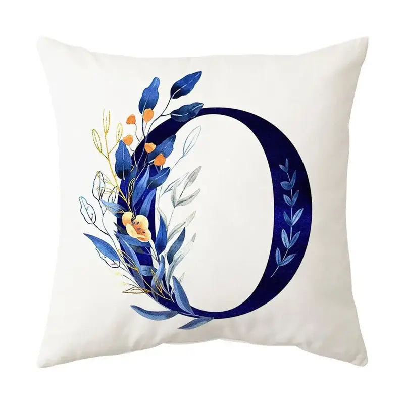Navy and gold alphabet flower letter pillowcase for bedroom decor