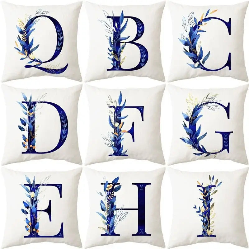 Navy and gold alphabet flower letter pillowcase for bedroom decor