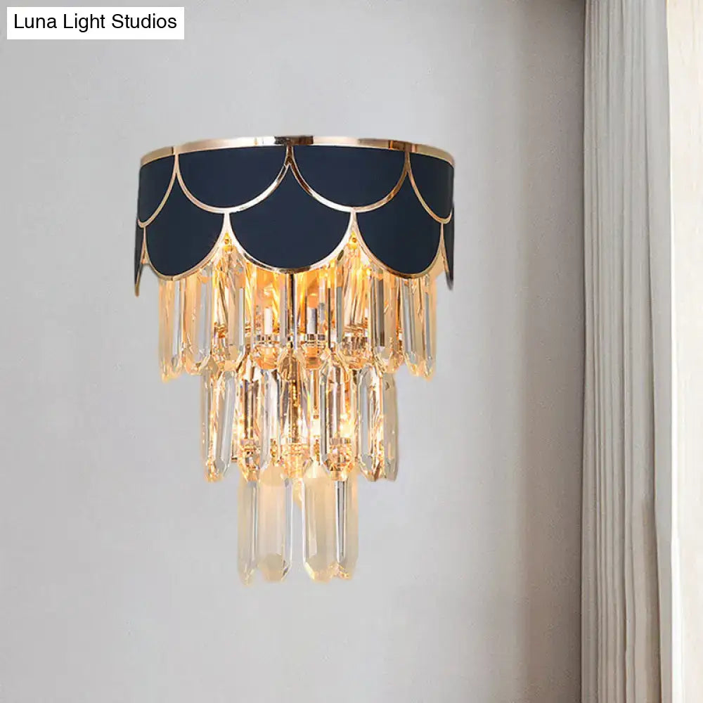 Navy and gold rectangle-cut crystal wall sconce living room light
