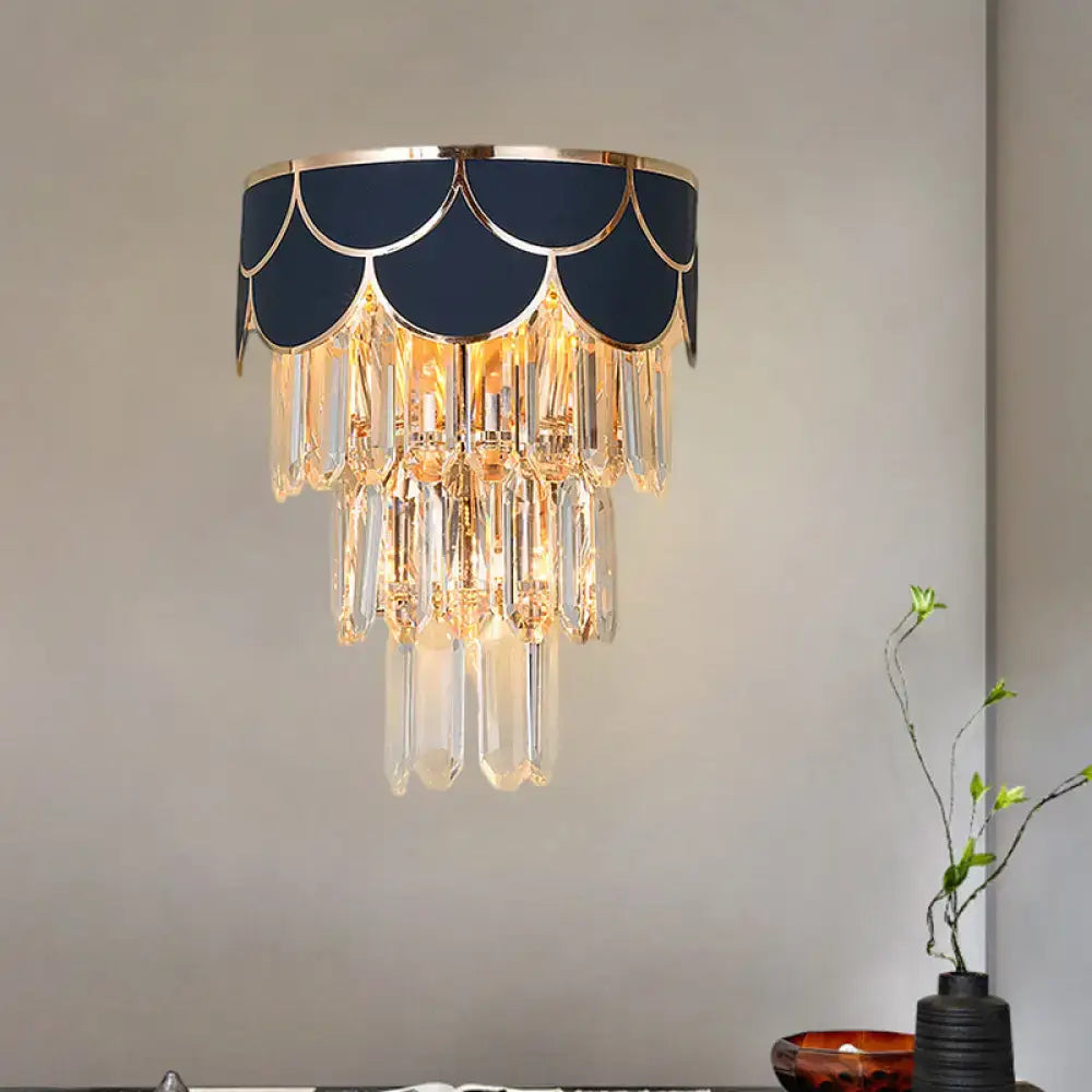Navy and gold rectangle-cut crystal wall sconce living room light