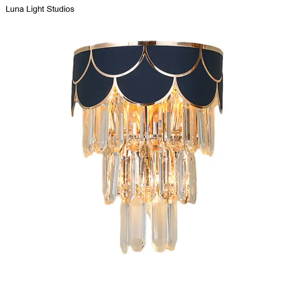 Navy and gold rectangle-cut crystal wall sconce living room light